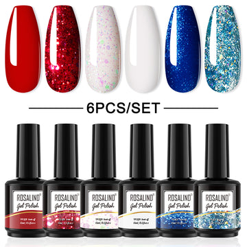 ROSALIND Gel Nail Polish 6Pcs/Set For Manicure Nails Art UV Gel Need Base Top Coat Vernis Semi permanent Nail Polish 15ML